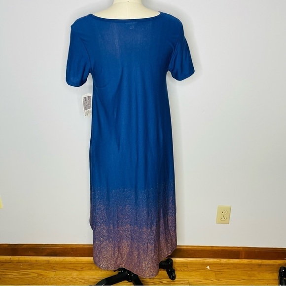 LuLaRoe Carly Dress- Elegant Collection- Blue with Gold Dipped Bottom- Size XXS - Picture 5 of 9